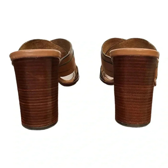 COLE HAAN Brown Woven Leather Heels sz 9AA Open Toe Sandal Slip-on D12351 - Picture 5 of 8